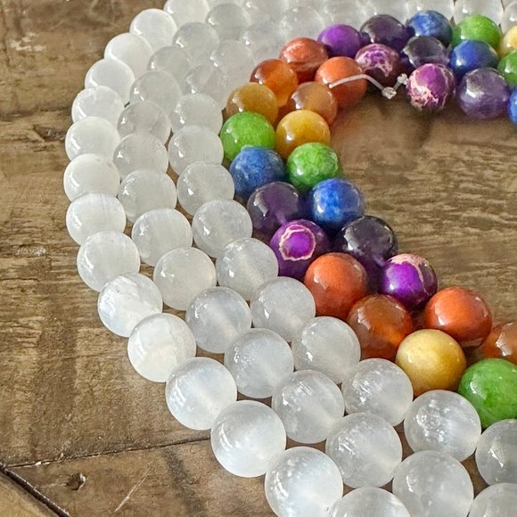 Selenite Chakra Bead Strand Bundle - Perfect to make Chakra bracelets - Picture 6 of 7